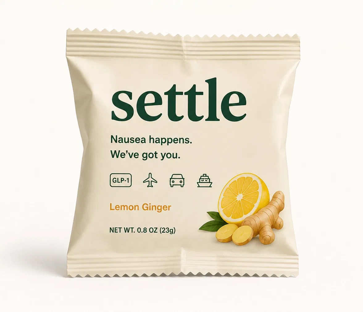 Settle single-serve sachet of Lemon Ginger nausea relief gummies